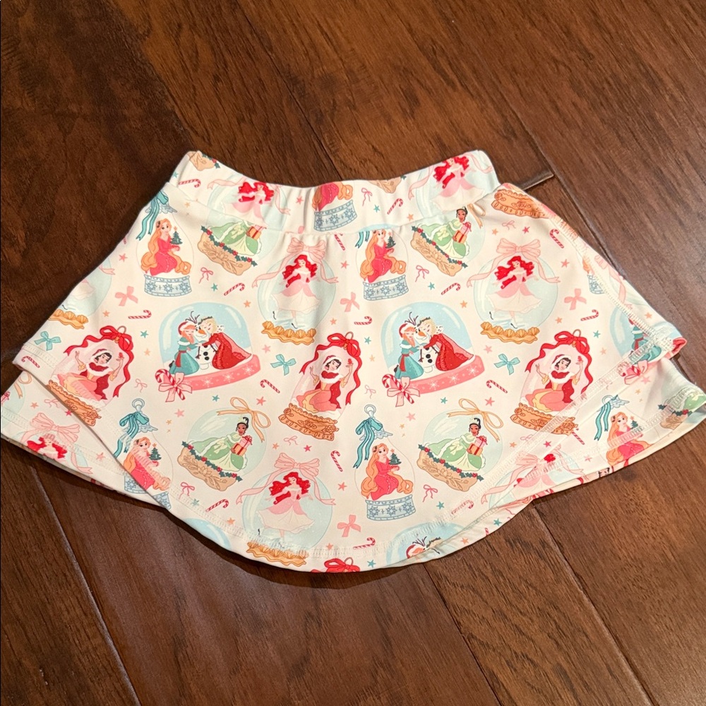 Girls Cream Princess Graphic Skort with Pink & Teal Accents